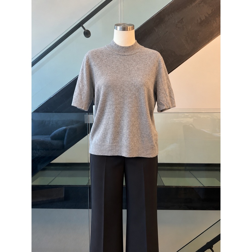 Lafayette 148 New York 100% Cashmere Mock Neck Short Sleeve Sweater Gray XL